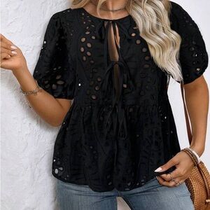 SHEIN Black Eyelet Blouse